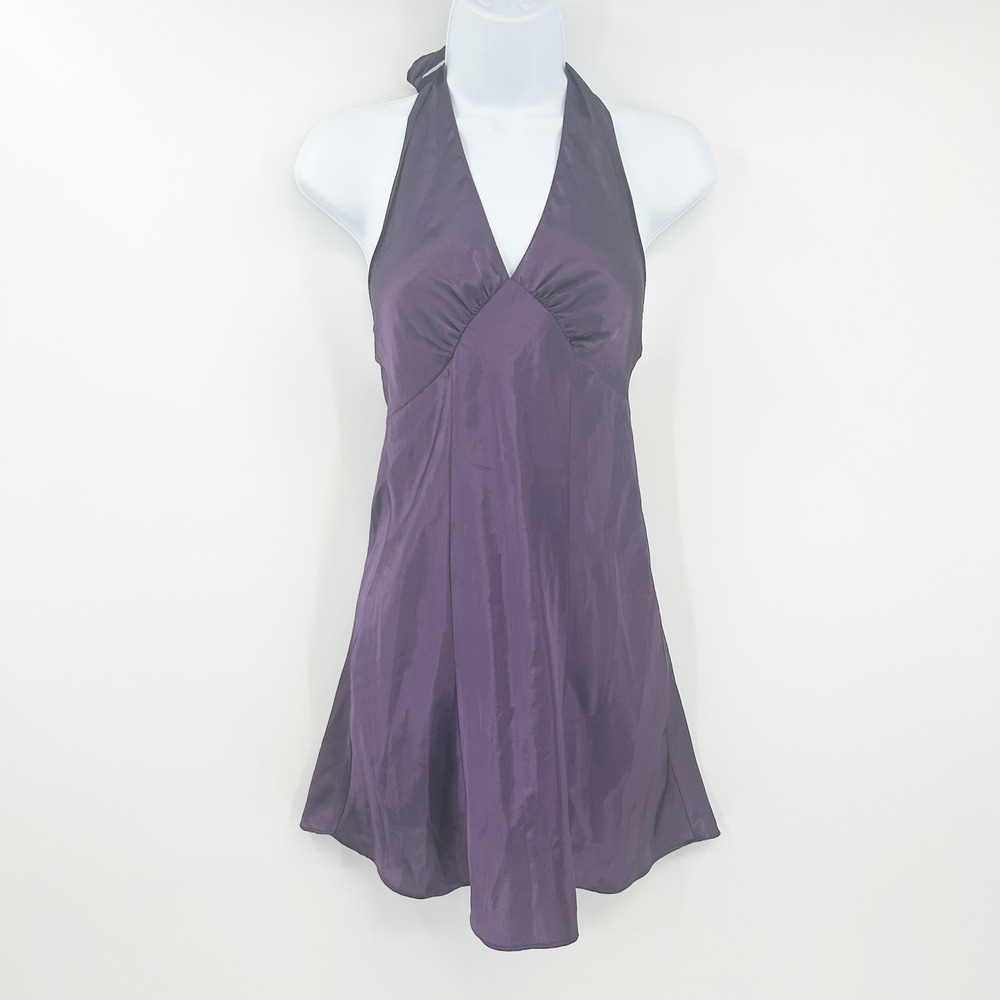 Frederick's of Hollywood Womens Regal Y2K Halter Party Slip Dress Size XS Purple